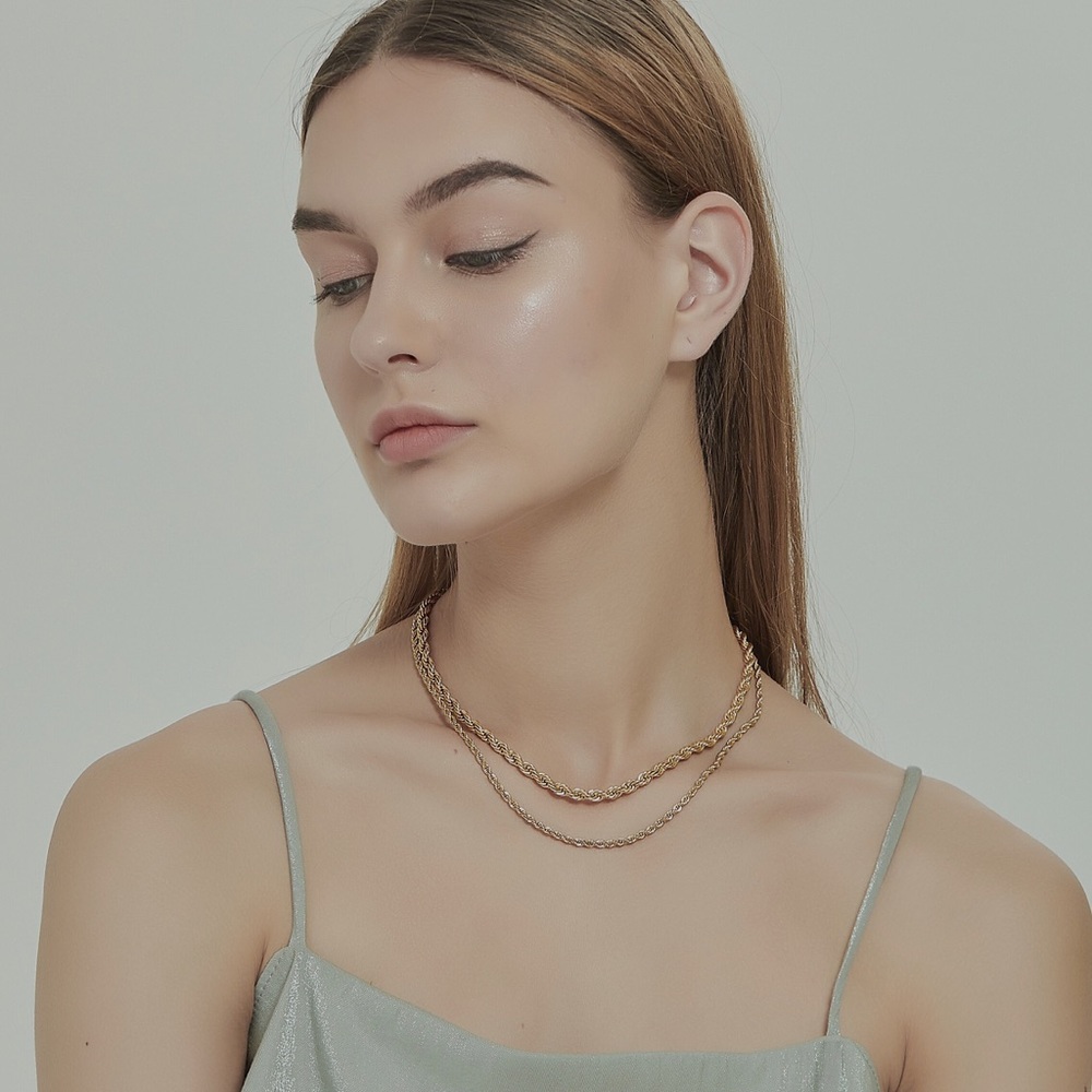 Minimalist Gold Plated Twisted Rope Necklace - Picture 12 of 12